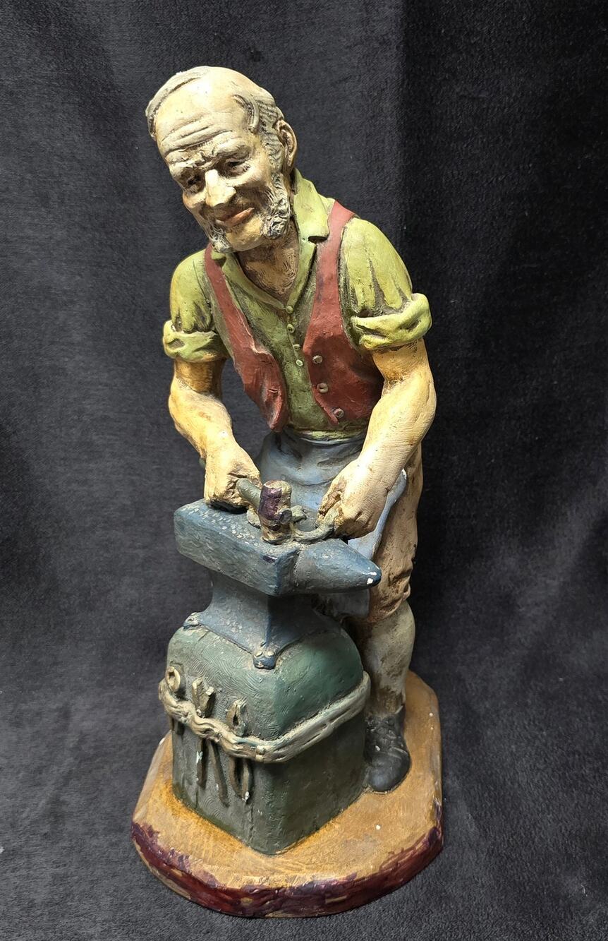 Vintage Blacksmith Figurine Smiling While Working Hard Collectible Home Decor